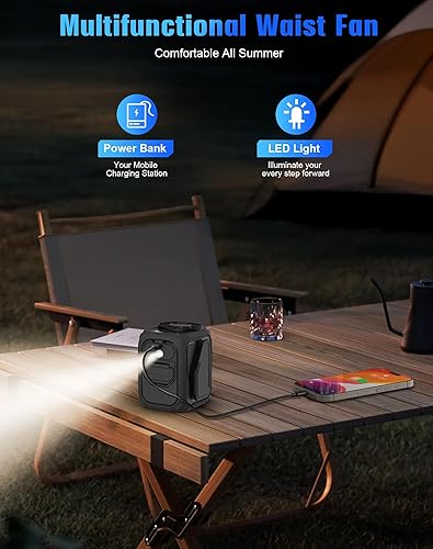 Miniatura 5 de Ventilador de cintura portátil recargable, mini ventilador de cuello de 10000 mAh con chip AI, 5 velocidades de flujo de aire fuerte, tiempo máximo