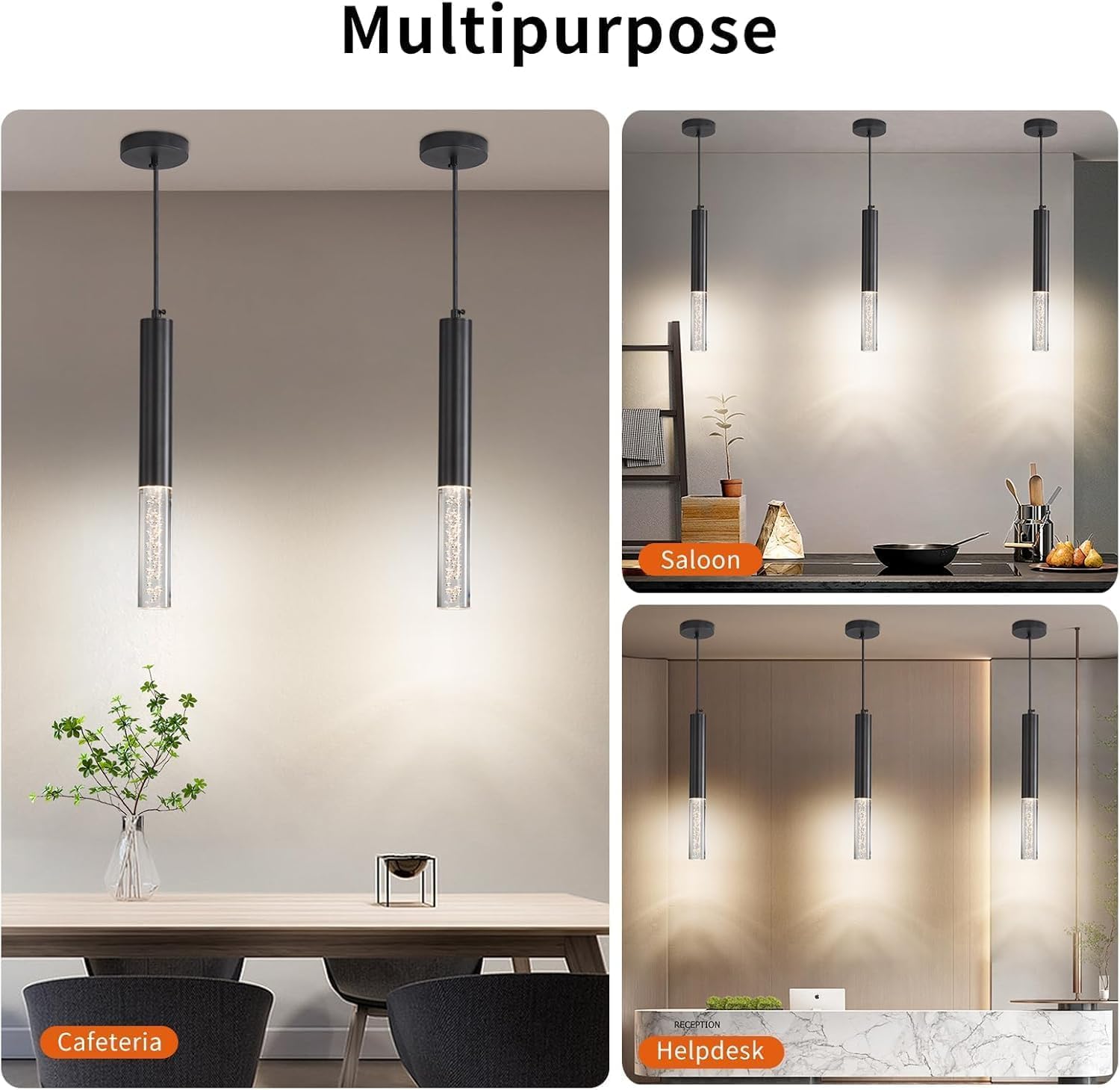 2 Pack Modern Pendant Lights, Mini Chandelier Bubble Acrylic Pendant Lighting for Kitchen Island, 3 Color 3000K/4500K/6500K, Black LED Ceiling Hanging Light for Bathroom, Dining Room, Bedroom