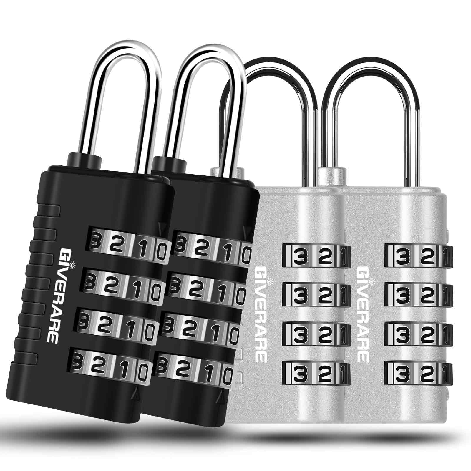 Fosmon Combination Lock, (4 Pack) 4 Digit Multi-Purpose Combination Padlock, Durable (Alloy Body) For Gym, School, Work Locker, Storage Units, Fence, And More