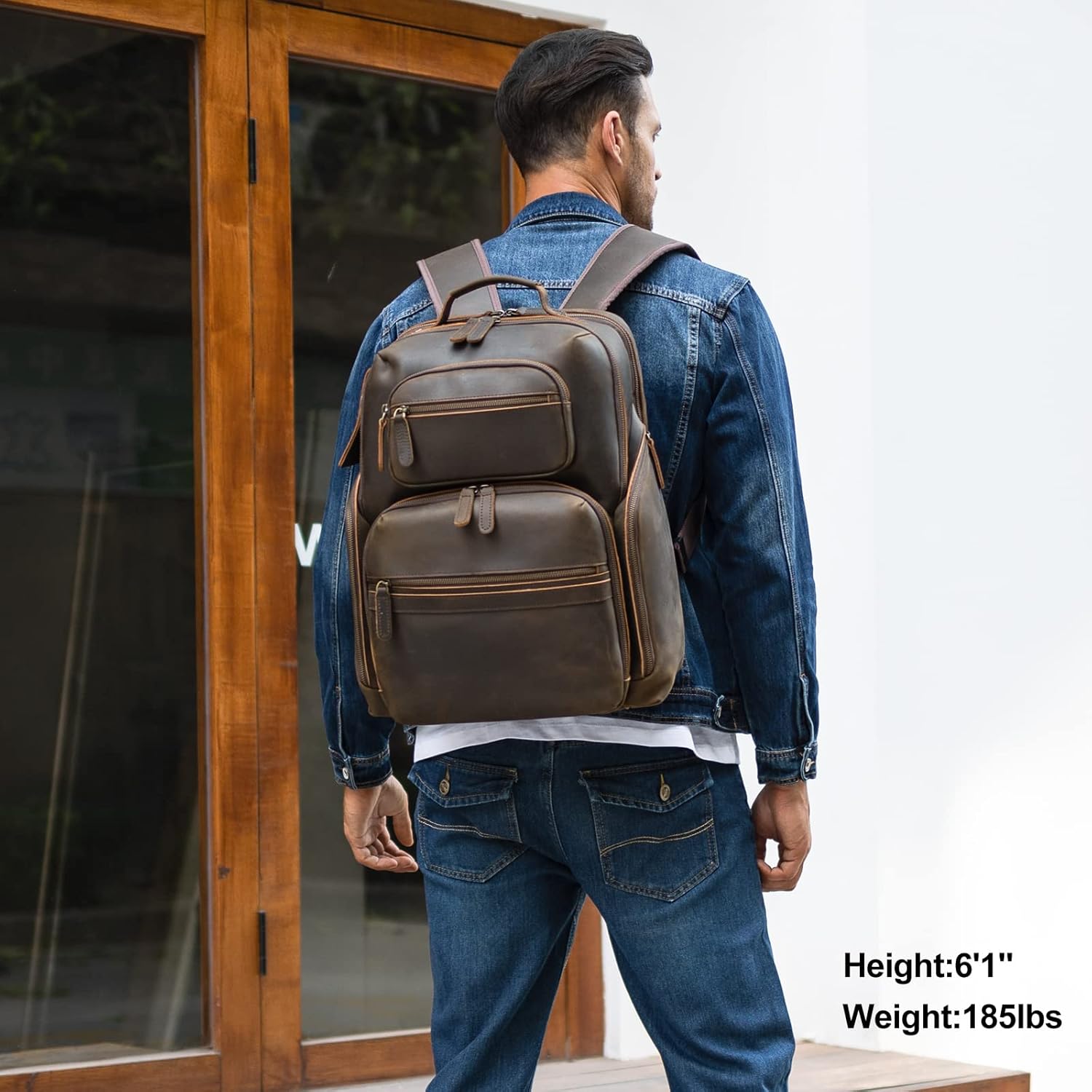 TIDING Men's Vintage Leather 15.6" Laptop Backpack Multi Pockets Travel Rucksack Business Overnight Daypack - Image 6