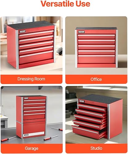 Miniatura 5 de VEVOR Caja de herramientas de metal, 8.6 pulgadas, caja de herramientas de metal portátil con 5 cajones, pequeña caja de herramientas con forros de