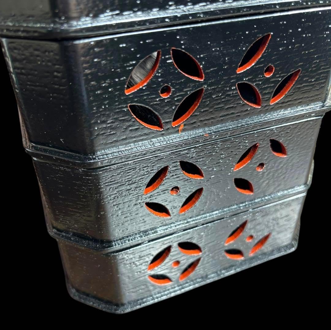 [新品] 掻合塗 七宝透 縁高重 共箱 黒塗 五段重 作家物 重箱 菓子器 骨董 掻合塗 七宝透 縁高重 共箱 黒塗 五段重 作家物