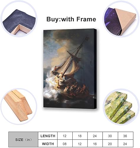 Miniatura 5 de Rembrandt - Póster en lienzo con texto en inglés "The Storm on the Sea of Galilea", para dormitorio, paisaje, oficina, habitación, regalo,