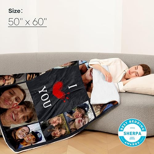 Miniatura 2 de DayOfShe Manta gruesa de forro polar Sherpa de invierno personalizada para esposa, marido, manta de fotos personalizada para parejas, regalos para