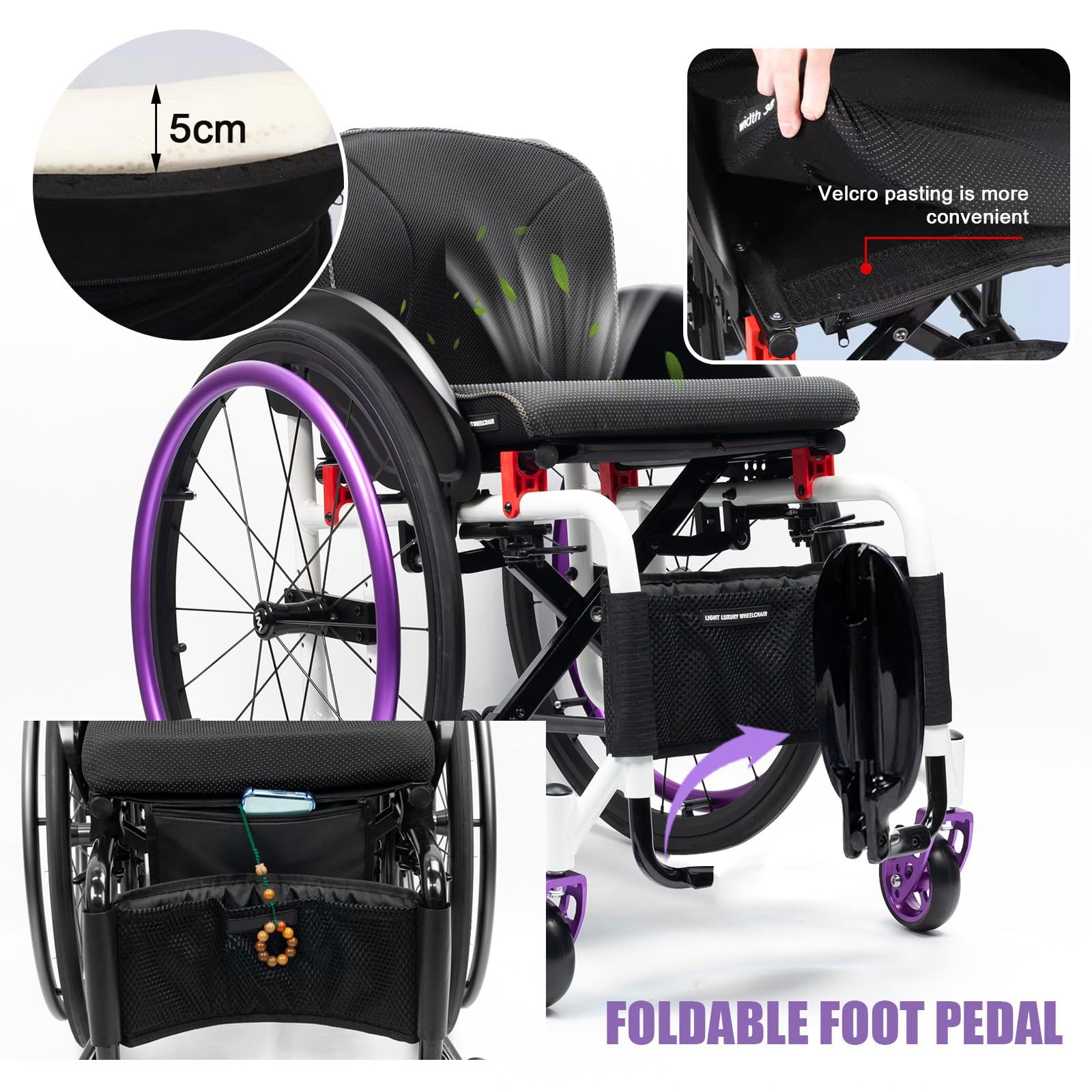 Sedia a rotelle Pieghevole,Alluminio, Doppio Sistema frenante,Sedia A Rotelle Manuale,Sedia a rotelle per Lo Sport,Sedia a rotelle da transito,Regolabile(Seat Width 40cm/15.7in,D)