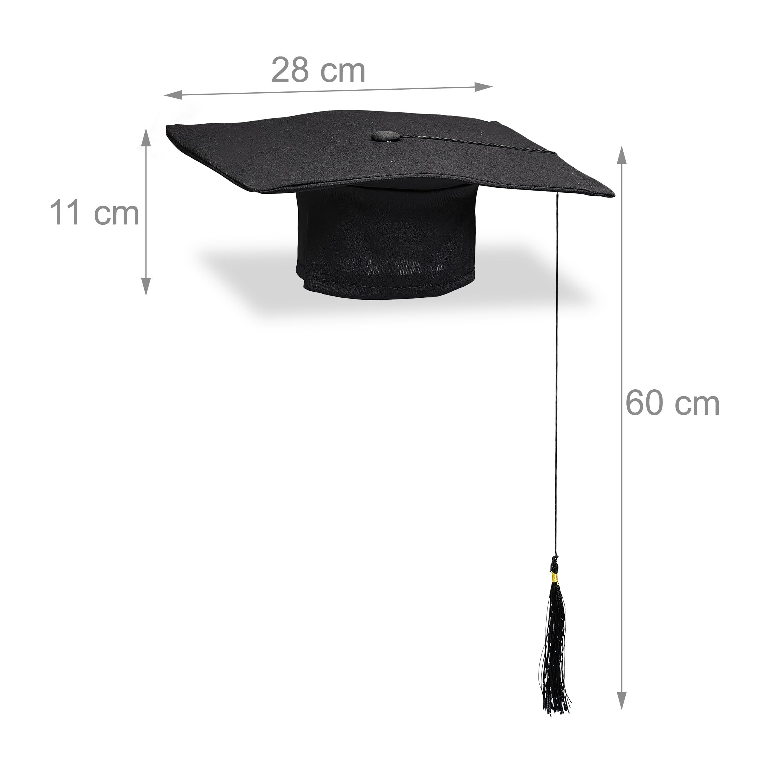Relaxdays Chapeau de diplômé, Gland, en Lot de 10, pour la Remise des diplômes de Licence ou de Master, Noir