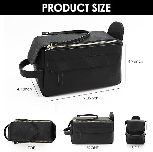 Miniatura 9 de Neceser de cuero genuino para hombres, organizador de aseo pequeño para colgar, kit de aseo para hombre, bolsa de afeitar resistente al agua para