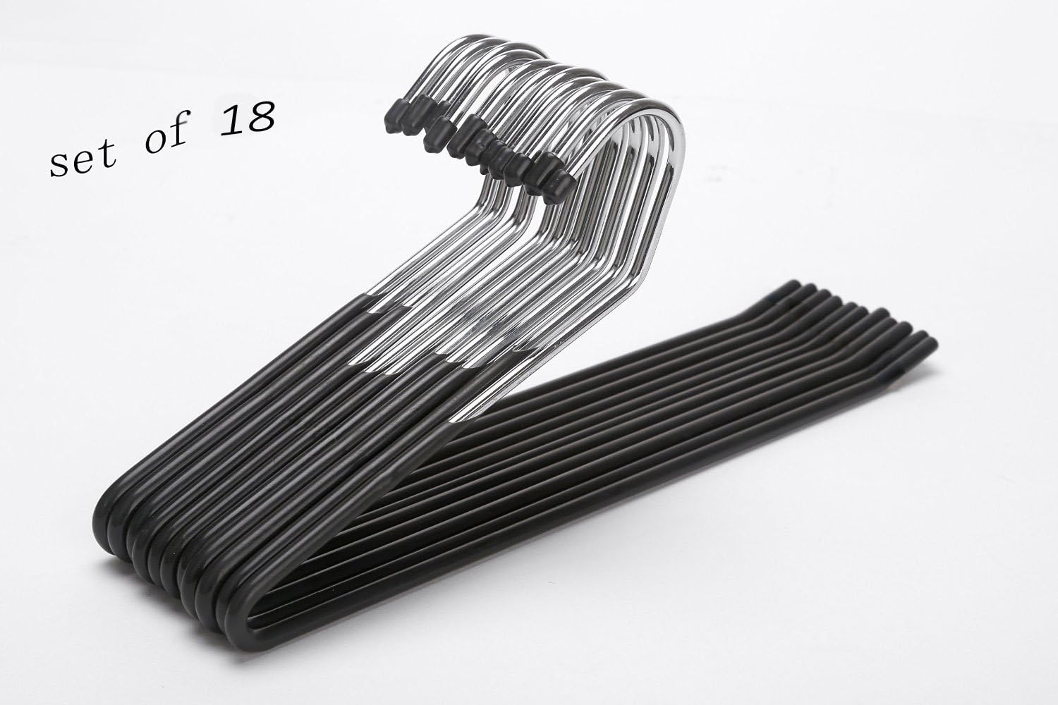 Richard Homewares Slacks Pant Hangers, Open Ended, Easy Slide Organizers, Chrome and Black Friction, Set of 18