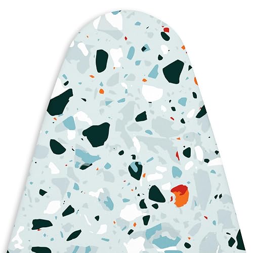 Encasa XO Ironing Board Cover with 4mm Extra Thick Felt Pad for Steam Press - Terrazzo Mint - (Fits Standard Large Boards of 125x39 cm) Elastic Fitting, Heat Reflective, Protective