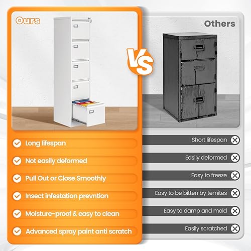 Vista 141 de Archivador de 3 cajones, archivador móvil totalmente ensamblado con cerradura para oficina en casa, caninete de metal con ruedas, cabina de tres