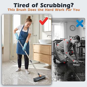 Masthome 3 in 1 Floor Scrub Brush with Long Handle, Heavy Duty Stiff Brush
