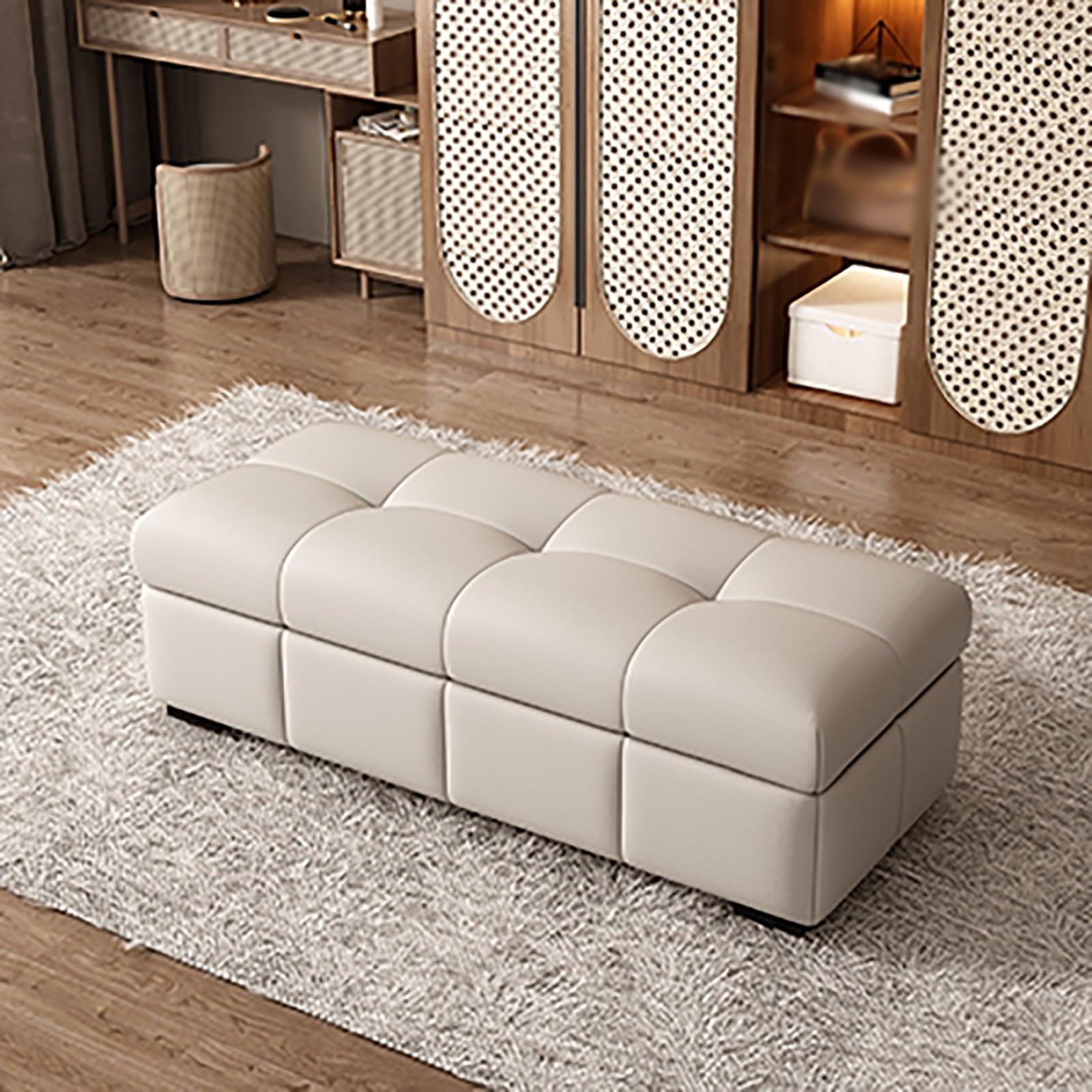Cassapanca Contenitore da Interno Rettangolare con Tessuto in Vera Pelle, Panca Contenitore con Schiuma Ad Alta Resilienza, per Camera da Letto, Soggiorno, Camerino(Dark gray,80cm/31.4in)