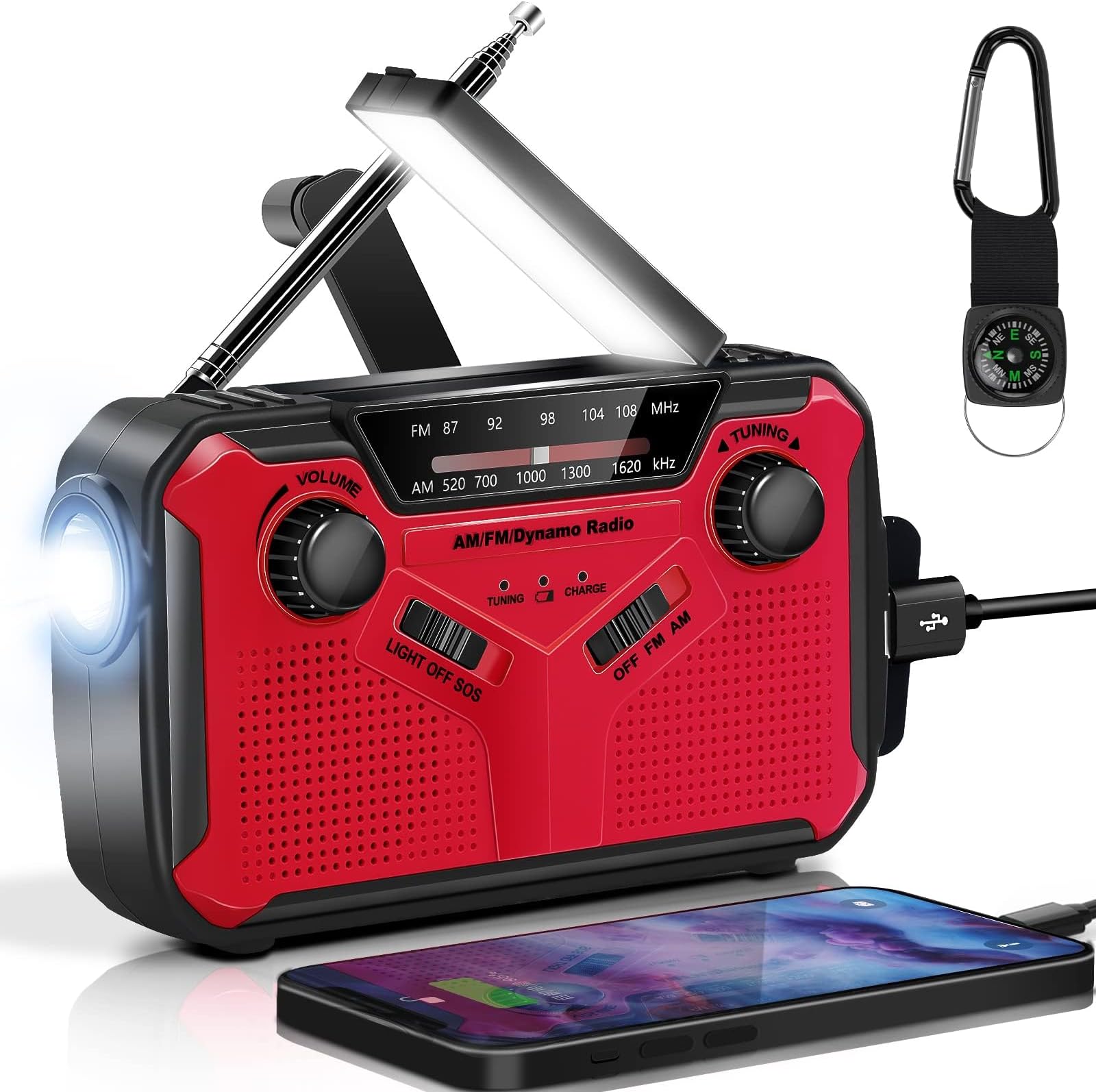 Notfall Radio Mit Kurbel & Solar - 2000mAh Powerbank & LED Taschenlampe