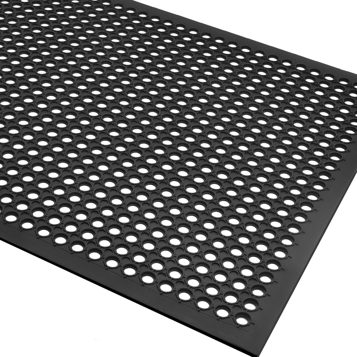 Outdoor Rubber Mat with Drainage, 4.9 X 2.9 Ft Black Anti-Slip Outdoor Door Mat for Floor, Outside, Indoor, Kitchen, Entrance, Garage, Bar and Wet Area