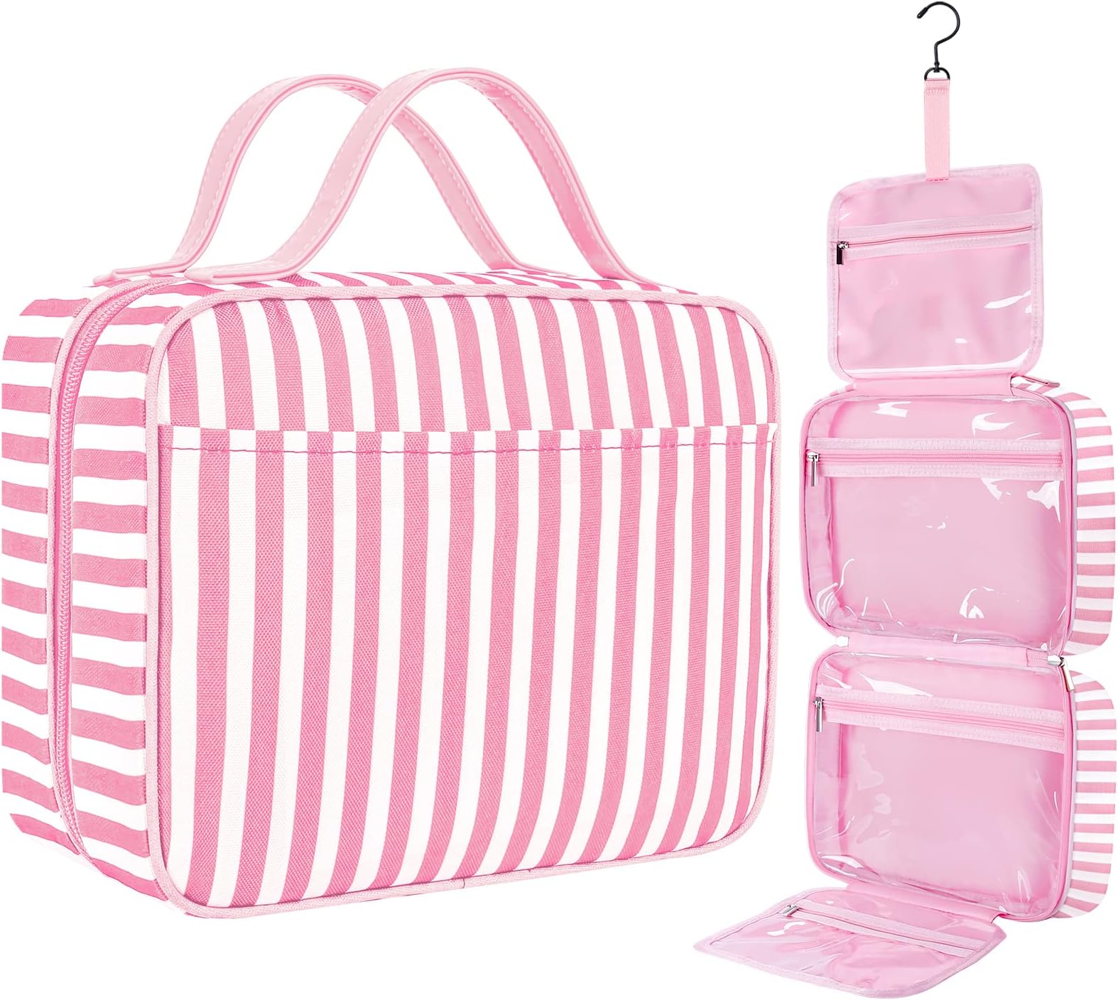 IDEATECHToiletry Bags for Women Men, Wash Bag Hanging Travel Toiletry Bag, Pinkstripes