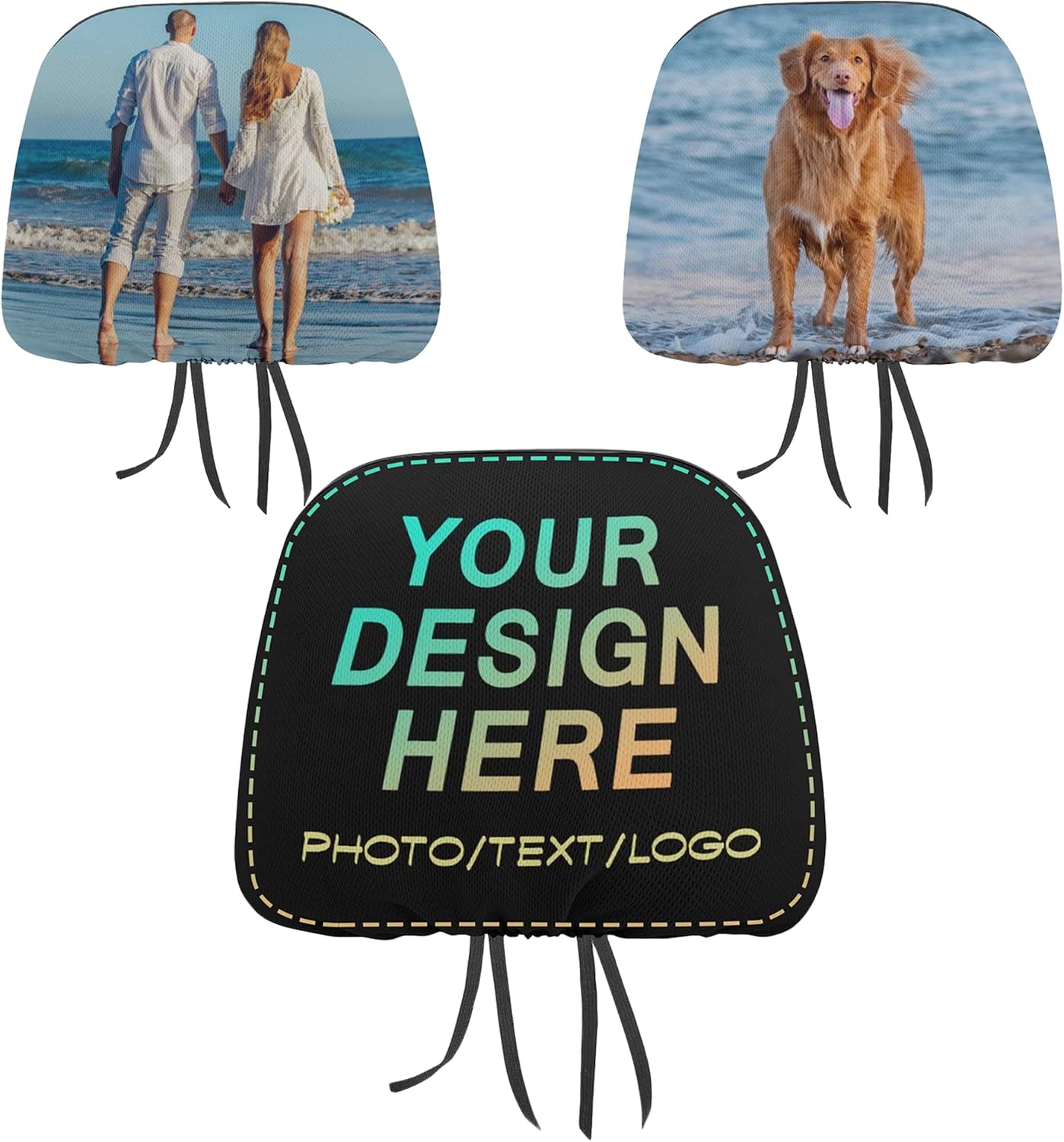 Custom Car Headrest Covers Personalized Car Seat Headrest Cover Design Your Logo Picture Text Soft Elastic Headrest Case for Trucks Sedan Van SUV Decor (2PCS)