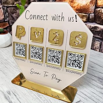 Custom 3D Multi QR Code Social Media Scan to Pay Payment Sign Salon Beauty Hairdressers Lets Get Social Clear