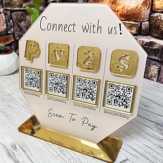 Custom 3D Multi QR Code Social Media Scan to Pay Payment Sign Salon Beauty Hairdressers Let's Get Social (Clear) - Buy now
