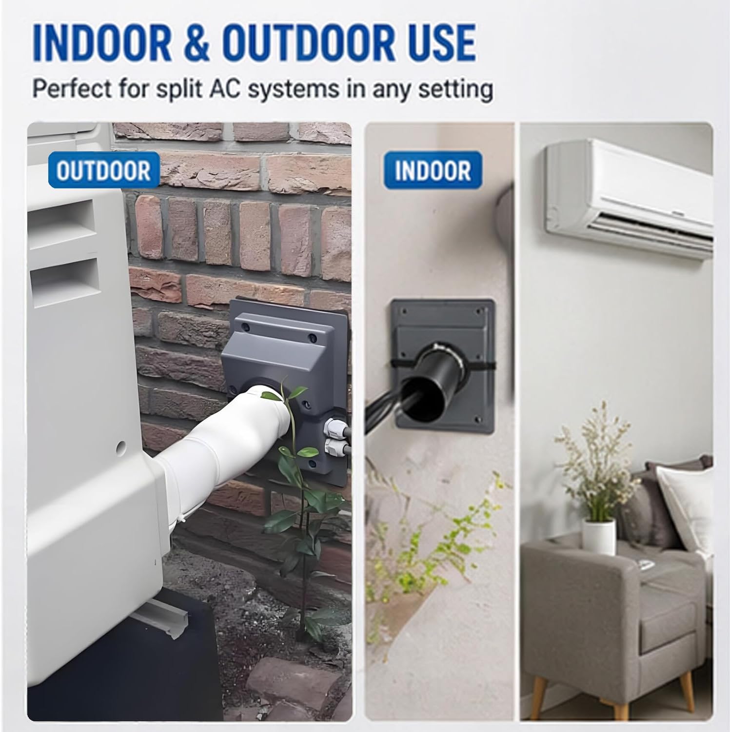 HVAC Wall Penetration Cover & Line Set Cover Kit – AC Line Set Wall Sleeve with Sealing Cloth for Split Air Conditioner Systems | Indoor & Outdoor Split AC Line Cover (Gray)