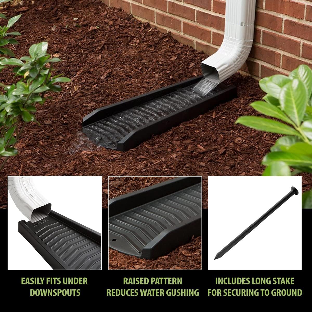 2-Pack Decorative Downspout Black Splash Block Rain Gutter Drain Extender