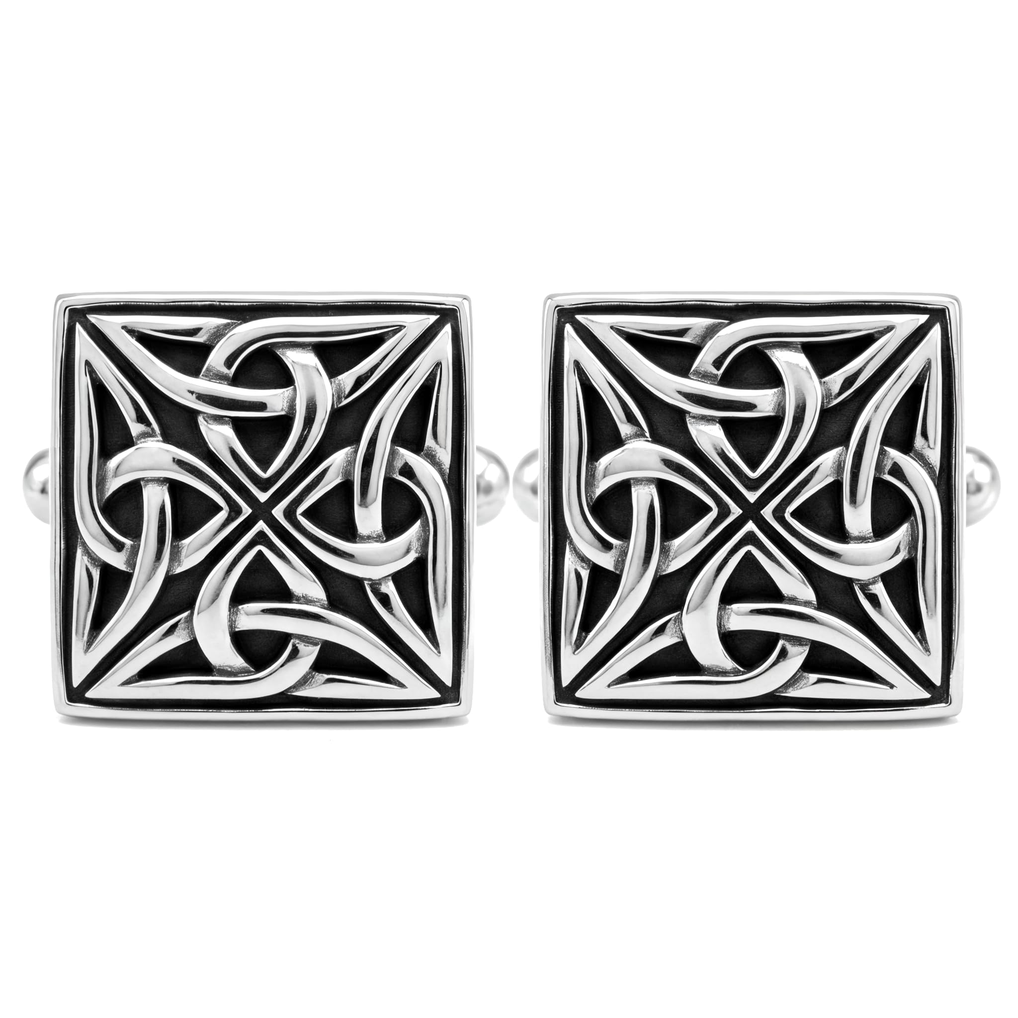 Alexander Castle 925 Sterlingsilber Oxidierte Keltische Manschettenknöpfe für Männer – Quadratische 15mm x 15mm Keltische Trinity-manschettenknöpfe mit Schmuck-geschenkbox