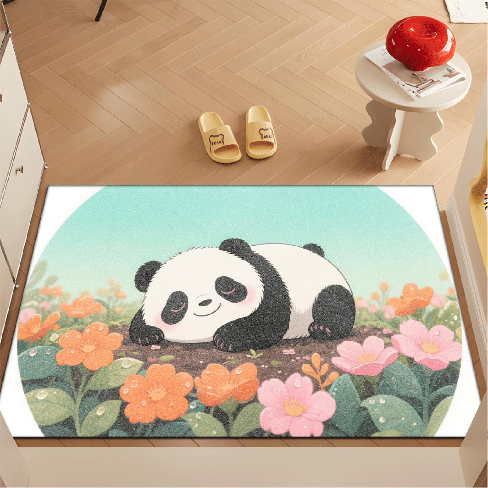 Paillasson Exterieur Entree Fleur De Panda Vert Tapis Entree Interieur Facile à Nettoyer Paillasson Interieur Antidérapant Lavable en Machine pour Chambre Cuisine Couloir 80x120 cm