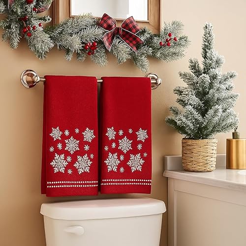 Miniatura 43 de Juego de 2 toallas de mano de baño de Navidad, color gris oscuro, 100% algodón, bordadas, diseño de copos de nieve, 16 x 25 pulgadas, toallas 24 Let