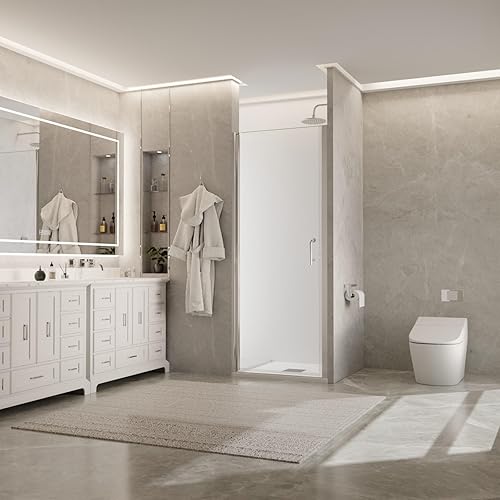 Miniatura 8 de Comfystyle Puerta de ducha pivote sin marco de 24-25.5 pulgadas de ancho x 72 pulgadas de alto, panel de ducha de vidrio transparente de 14