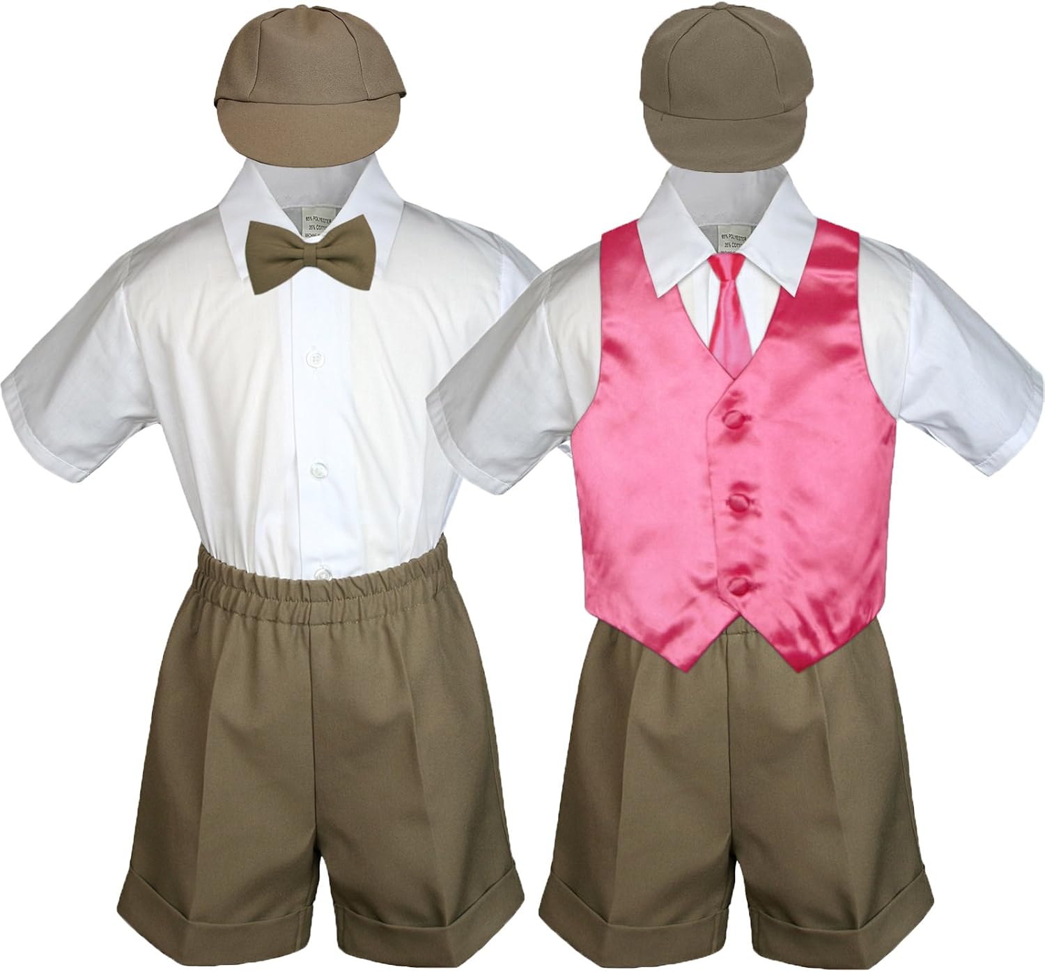 Baby Toddler Boy Party Suit Dark Taupe Shorts Shirt Hat Necktie Vest Set Sm-4T (Extra Large (18-24 Months), Coral)