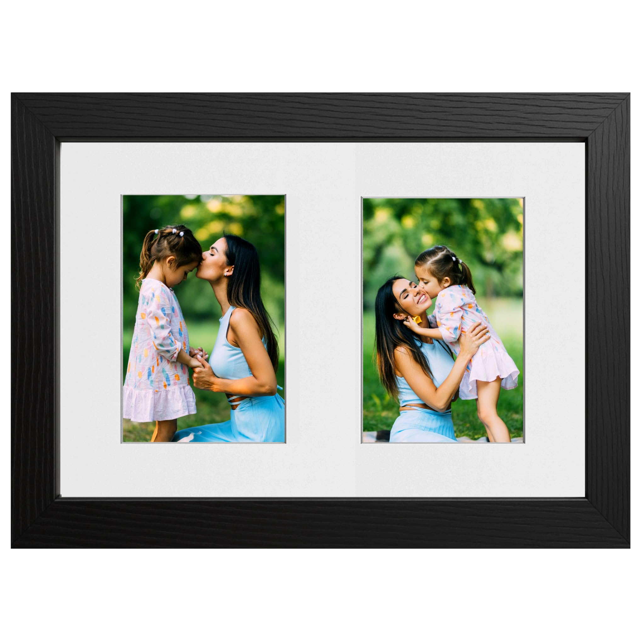 A4 Black Picture Frame with Mount for Two Photos – Dual Aperture Collage Frame for Photo Prints, Art, Posters, or Certificates – Wall or Tabletop Display