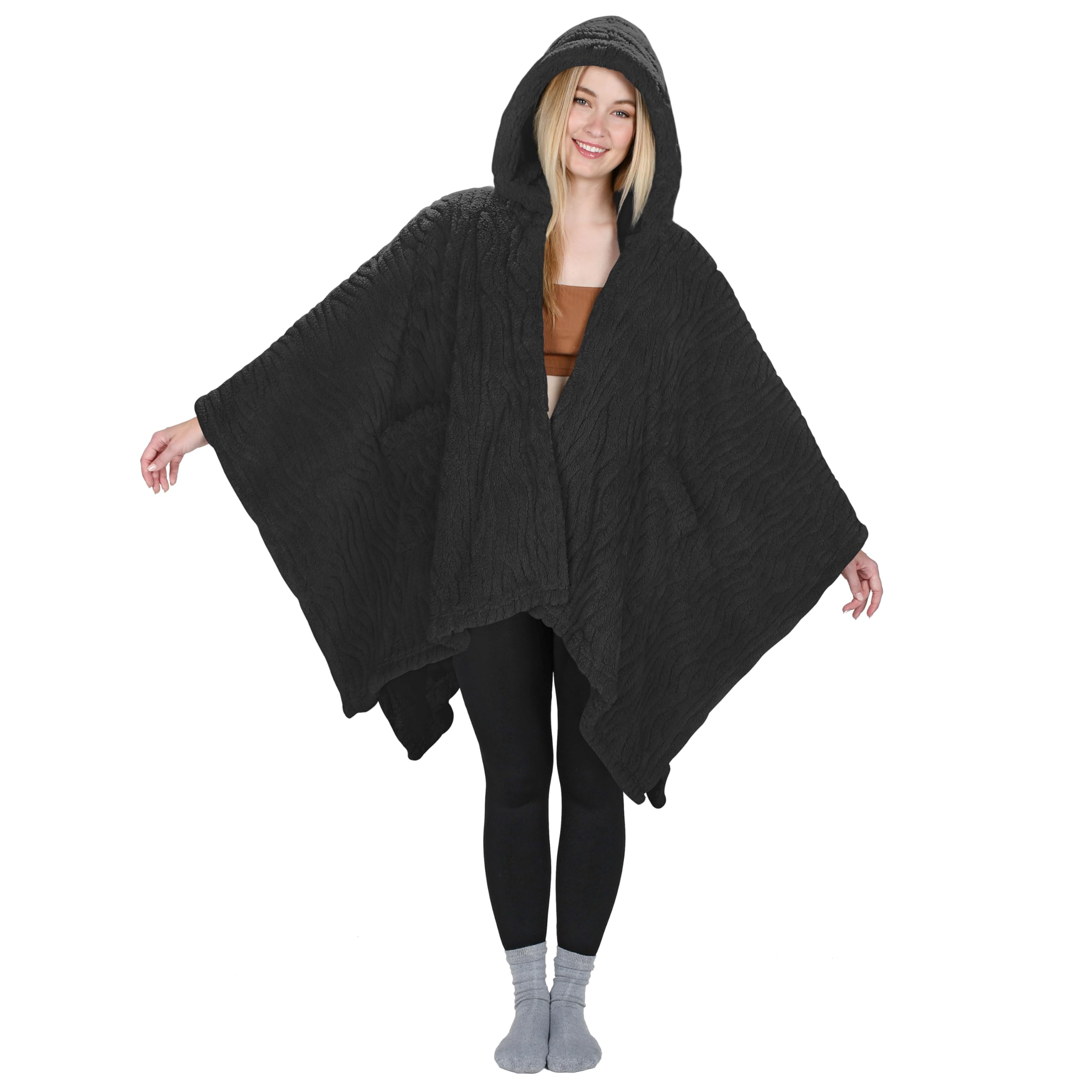 Women's Poncho Cape, Sherpa Cloak Coat, Warm Shawl Wraps, Snuggly Hooded Wearable Blanket…