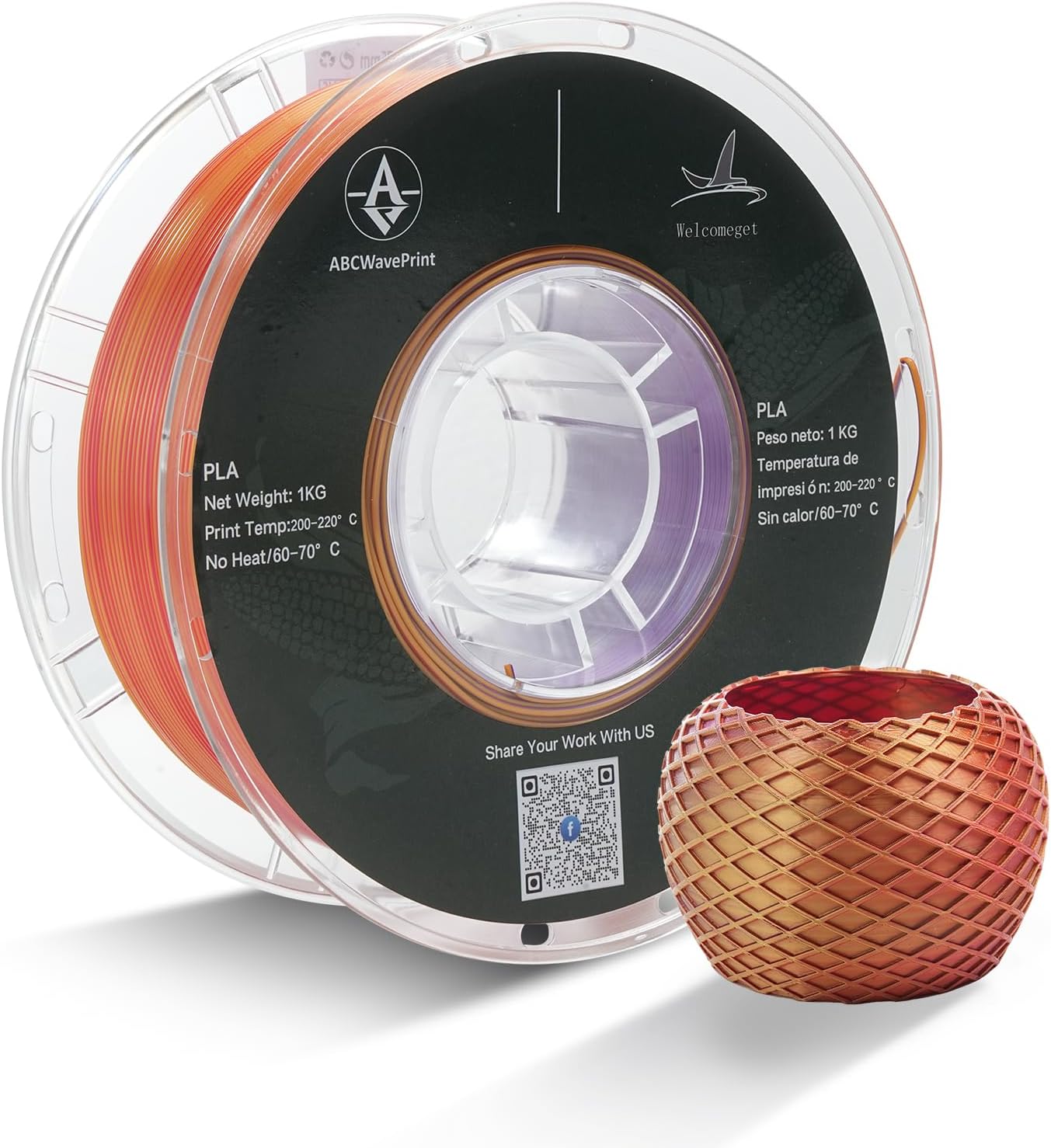 PLA 3D Printer Filament, Triple Color Silk PLA Filament, Dimensional Accuracy +/- 0.02 mm, 1 kg Spool(2.2lbs), 1.75 mm, Red Gold Purple