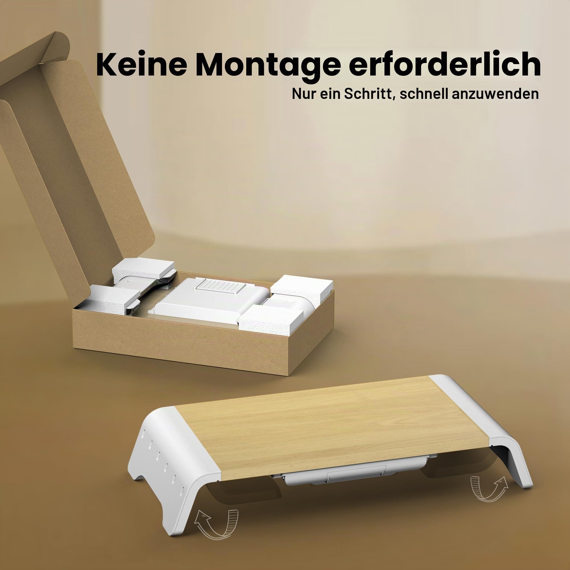 Fenge Monitorständer,mit Schublade und Telefonhalter,Buchefarben | Bildschirmständer,Laptopständer,Keine Installation,Mit Stiftschlitz,für Home Office,52x23.5x8.9cm,Tragfähigkeit 25kg