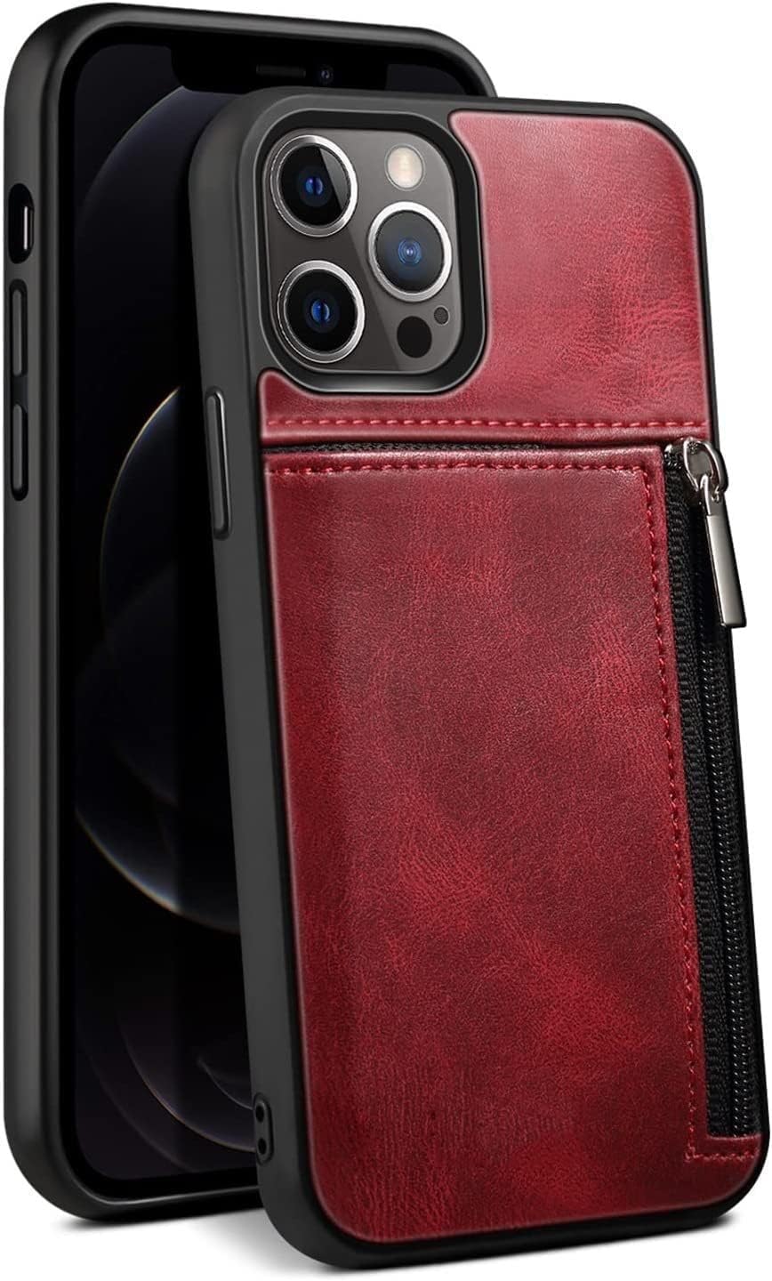 Wallet Case for iPhone 12/12 Pro/12 Pro Max, Vintage Leather Back Cover with Zip Card Holder Case Cover for iPhone 12 Series (Color : Black, Size : 12 6.1")