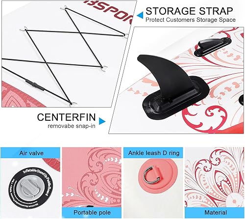 Vista 10 de FBSPORT Tabla de remo de pie prémium de 11 pies, tabla de yoga con accesorios duraderos de SUP y bolsa de transporte, amplia posición, control