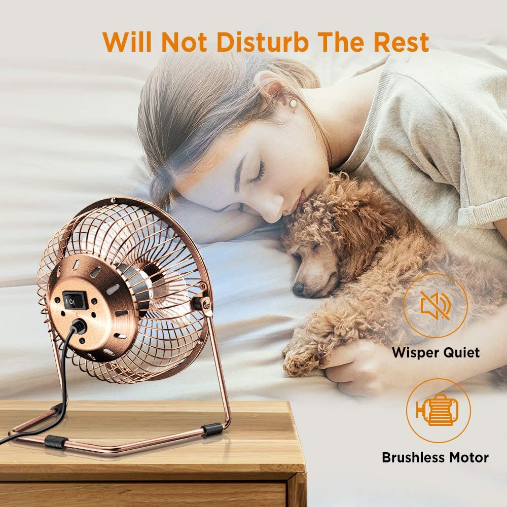 EasyAcc 5 Inch Desktop Table Fan (USB POWERED ONLY) USB Desk Fan with 2 Setting Portable Mini USB Fan for Metal Design Quiet Operation 360° Rotation Personal Cooling Fan for Home Office Desktop-Bronze