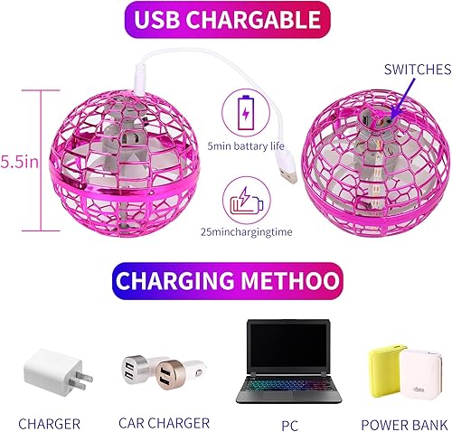 Miniatura 3 de Bola flotante con 10 luces LED, control giratorio de 360, globo mágico OVNI para adultos y niños, regalo para moscas de malla para niños de 3, 4, 5,