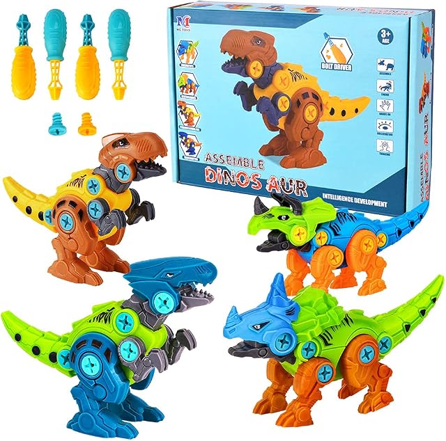 Lekebaby Take Apart Dinosaur, 4-Pack DIY Dinosaur Toys with Drills, Easter Dinosaur Gifts for Boys Girls 3 4 5 Years Old and Up