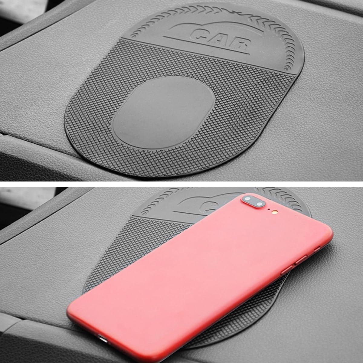 Car Dashboard Non Slip Mat, Multi-Functional PU Vehicle Dash Grid Sticky Adhesive Pad for Sunglasses Keys Coin, Washable Automotive Gripping Gel Pad Accessories, Universal Fit