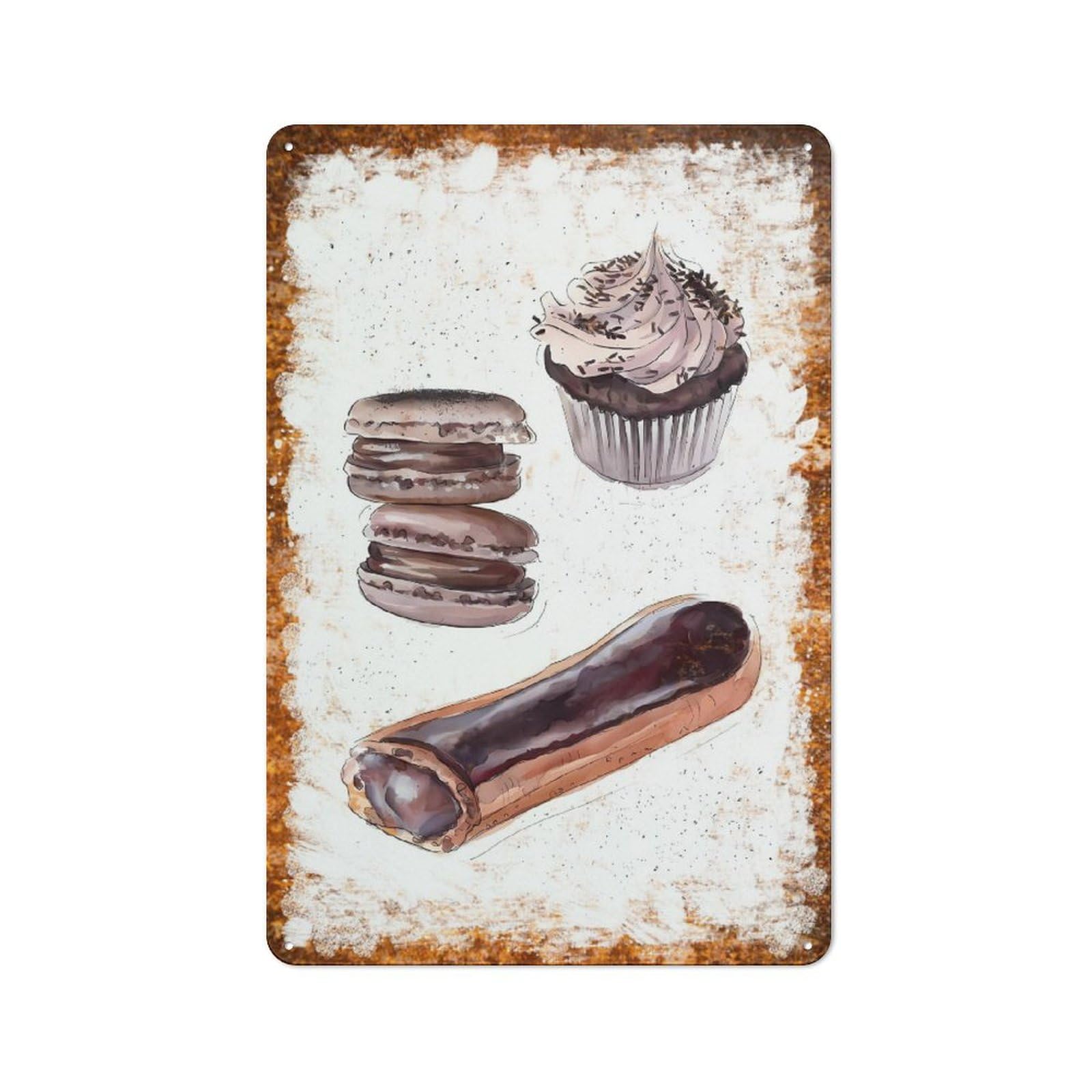 peiyeety Metal Tin Sign Assorted Desserts Pattern Vintage Rustic Wall Art Kitchen Bathroom Bedroom Living Room Cafe Farmhouse Entryway Office Garage Home Bar Laundry Room Porch Patio 6x8 Inch