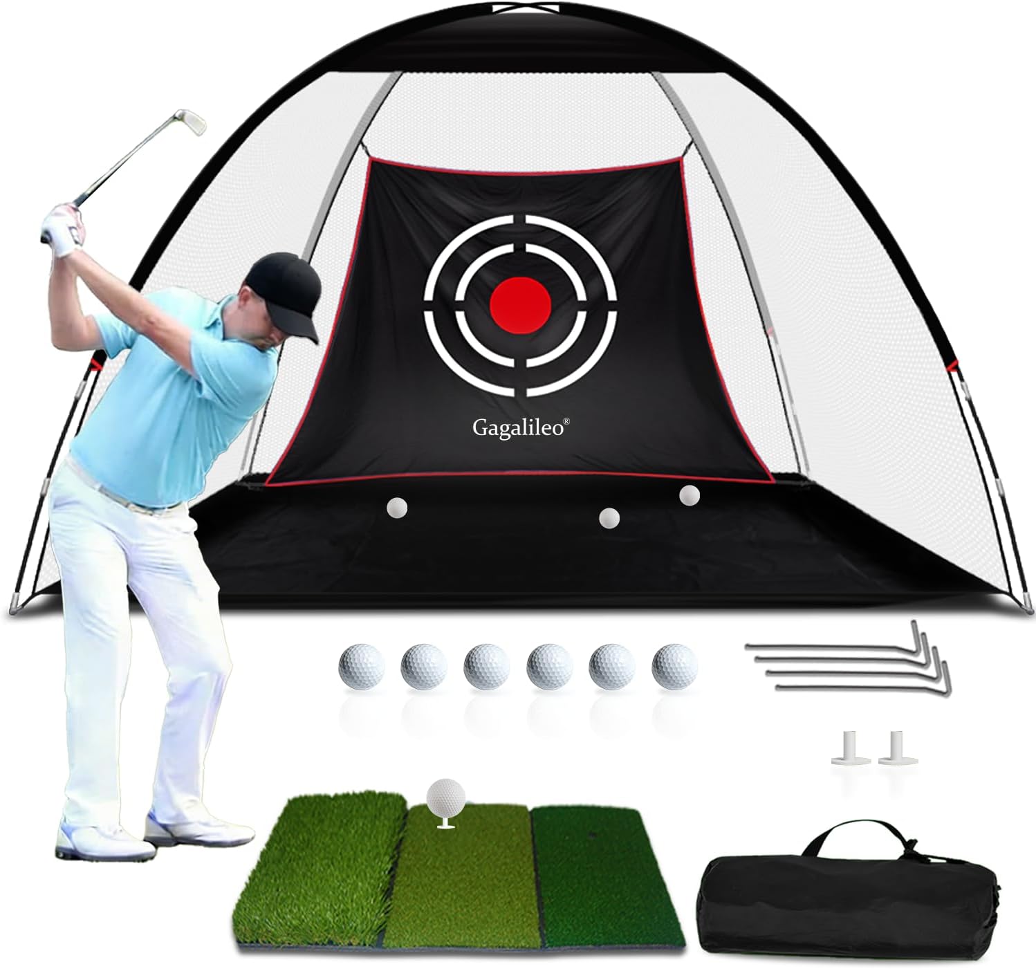 Gagalileo Golf Net: 10x7FT Backyard Driving Real Golf Ball Practice Hitting Training by Turf Mat Target Indoor Outdoor Chipping Swing Gift for Golfers Dad Husband Men