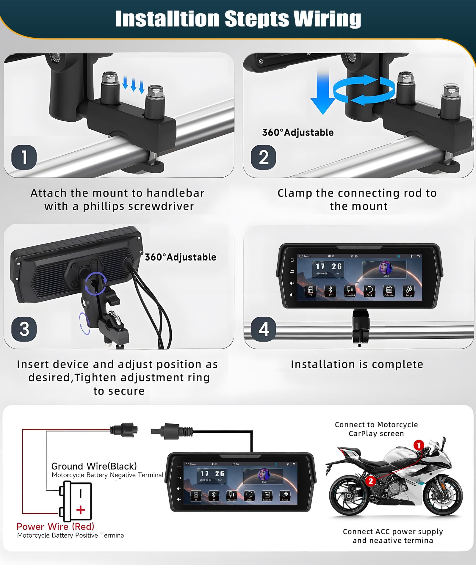 CMAECHO [2025] Dashcam Motorrad Carplay mit Vorne/Hinten Kamera, 6.86 Zoll HD Touchscreen IP68 Wasserdichter Motorräder mit Dual Bluetooth WiFi Android Auto Mirror Link Siri/G00gle Assistant