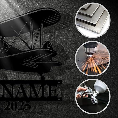 Miniatura 7 de Magilab Placa de pared de avión retro con nombre personalizado, decoración de metal de hierro personalizado, letrero de aviación negro de 8 a 30