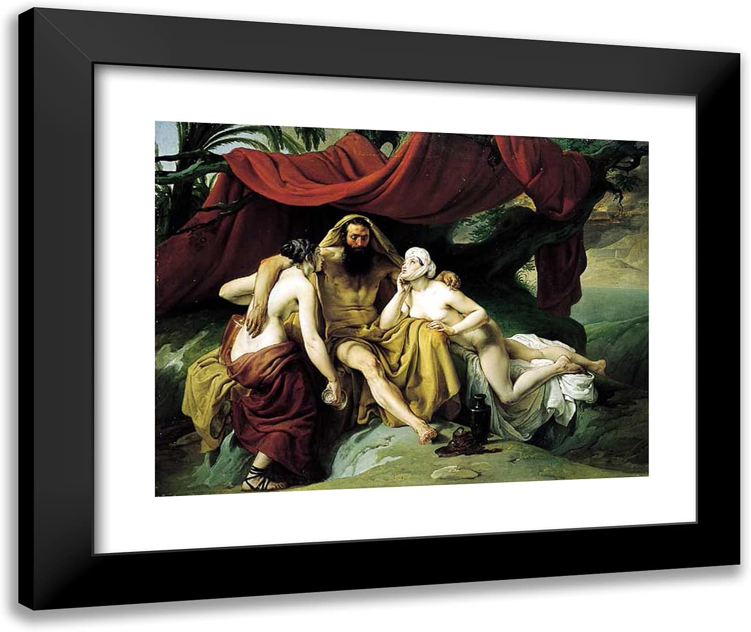 ArtDirect Hayez, Francesco 24x20 Black Modern Framed Art Print Titled: Lot and His Daughters