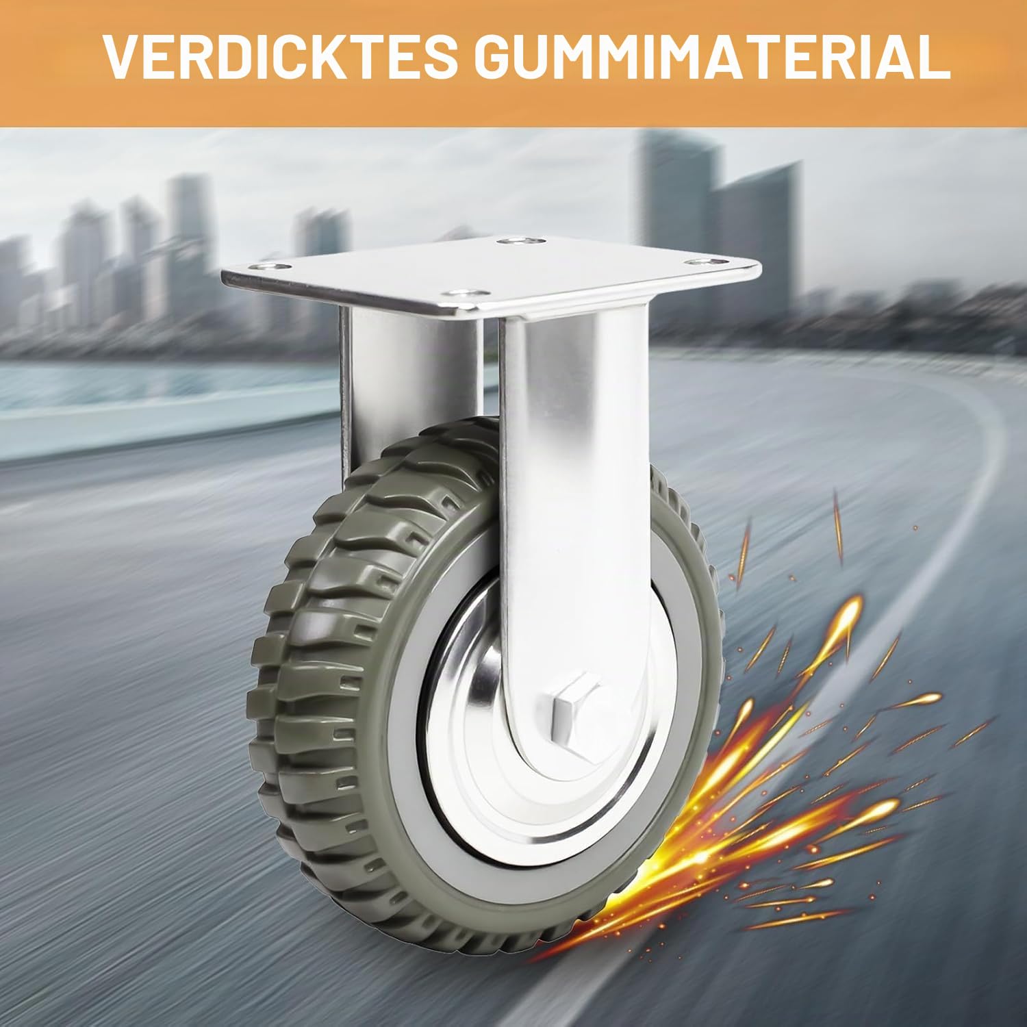 4 Stück 6 Zoll Schwerlastrollen 150mm Lenkrollen mit Bremse, 360°Drehbar Transportrollen Vollgummi Rollen Tragkraft 1000kg, 2 Bremsrollen + 2 Lenkrollen ohne Bremse