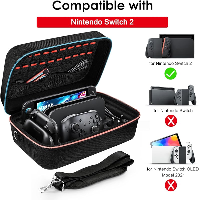 ivoler Nintendo Switch 2 kemény hordtáska, védőtok konzolhoz és kiegészítőkhöz - 7.9", Black