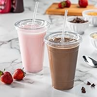 Vista 7 de GUSTO Clear Plastic Cups with Flat Lids [20 oz - 50 Count] - Disposable Iced Coffee Cups with Lids - PET Plastic Cold Cups for Smoothies, Juices &