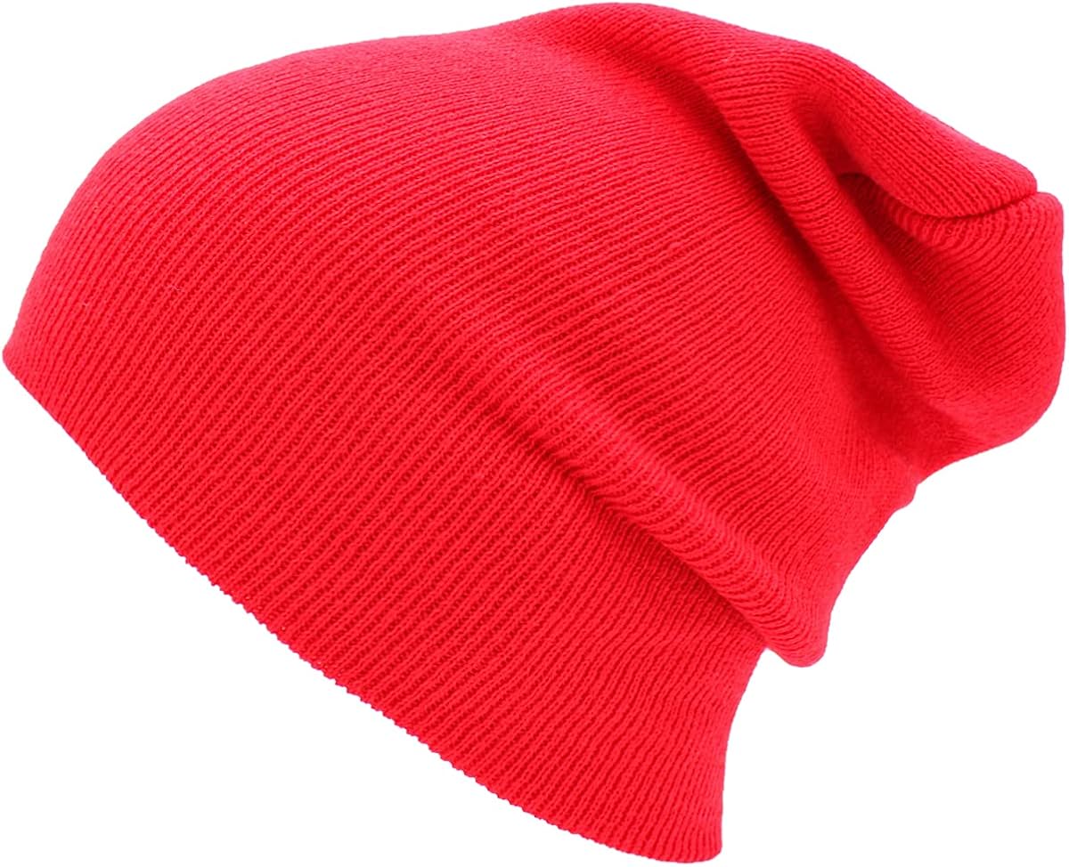 SKIHAT-Long RED Thick Beanie Skully Slouchy & Cuff Winter Hat Made in USA at  Men’s Clothing store