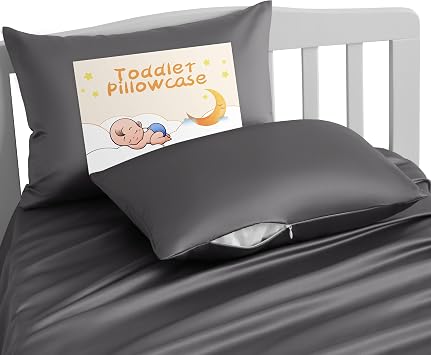 NTBAY Toddler Satin Pillowcases, Set of 2, Zipper, Dark Grey