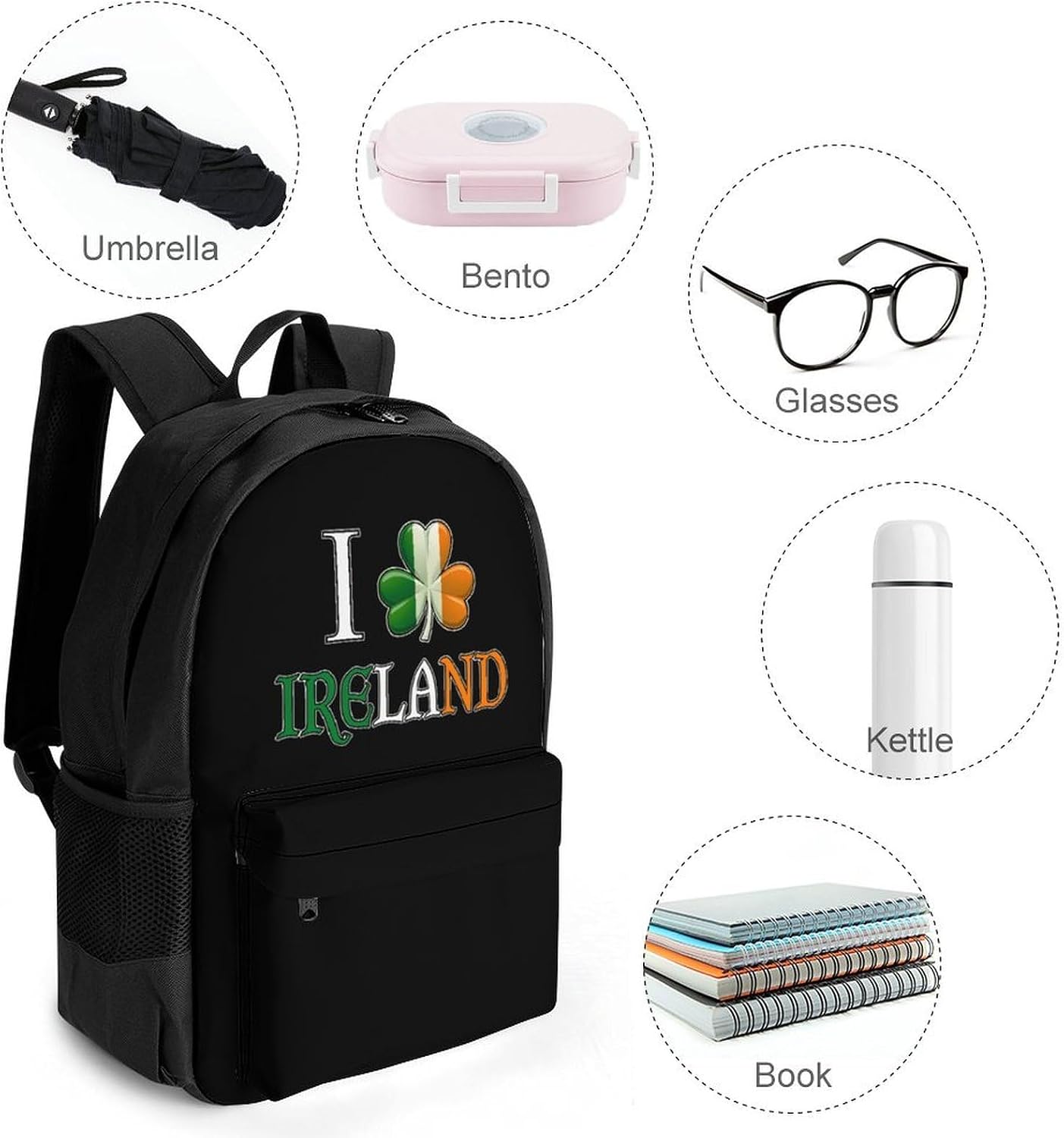 I Love Ireland Shamrock Flag Backpack Lightweight Backpacks Work Bag
